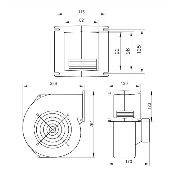 Габаритные размеры вентилятора WPA-160